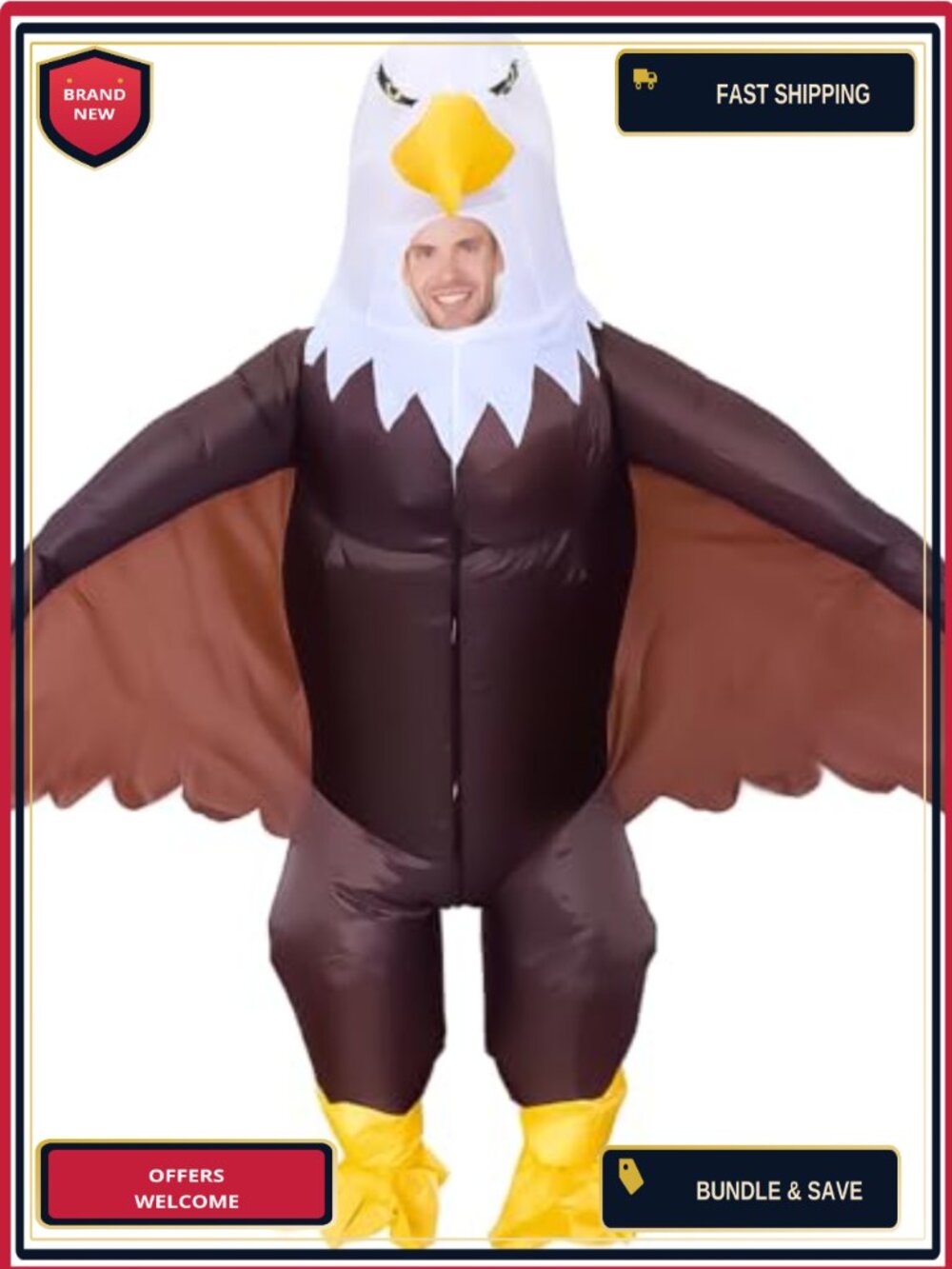 Inflatable Bald Eagle Costume Adult Blow Up Mascot Suit Patriotic Parade